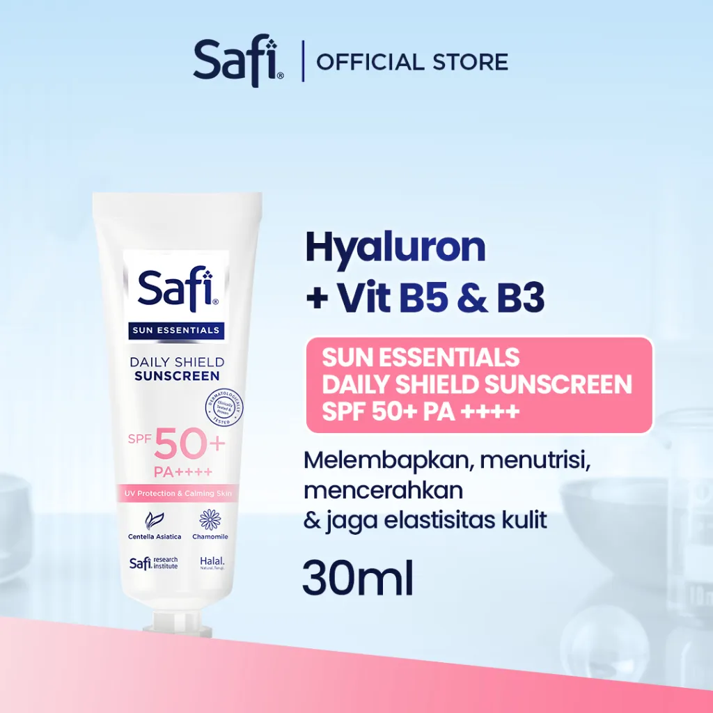 Safi Sun Essentials Daily Shield Sunscreen SPF 50+ PA ++++ 30 ml - Melembabkan, Menutrisi, Mencerahkan dan Menjaga Elastisitas Kulit