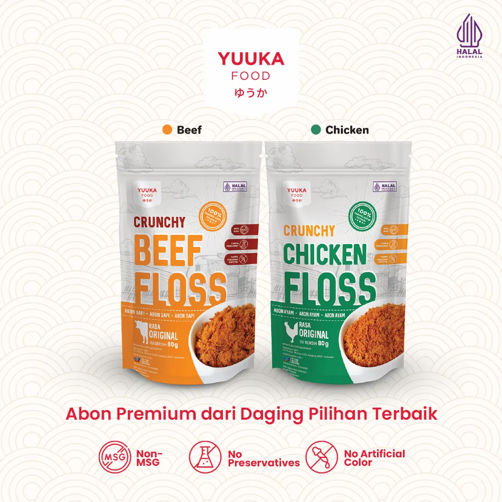 Yuuka Food Crunchy Abon Daging Renyah Premium No MSG & Tanpa Pengawet No Preservatives High Protein