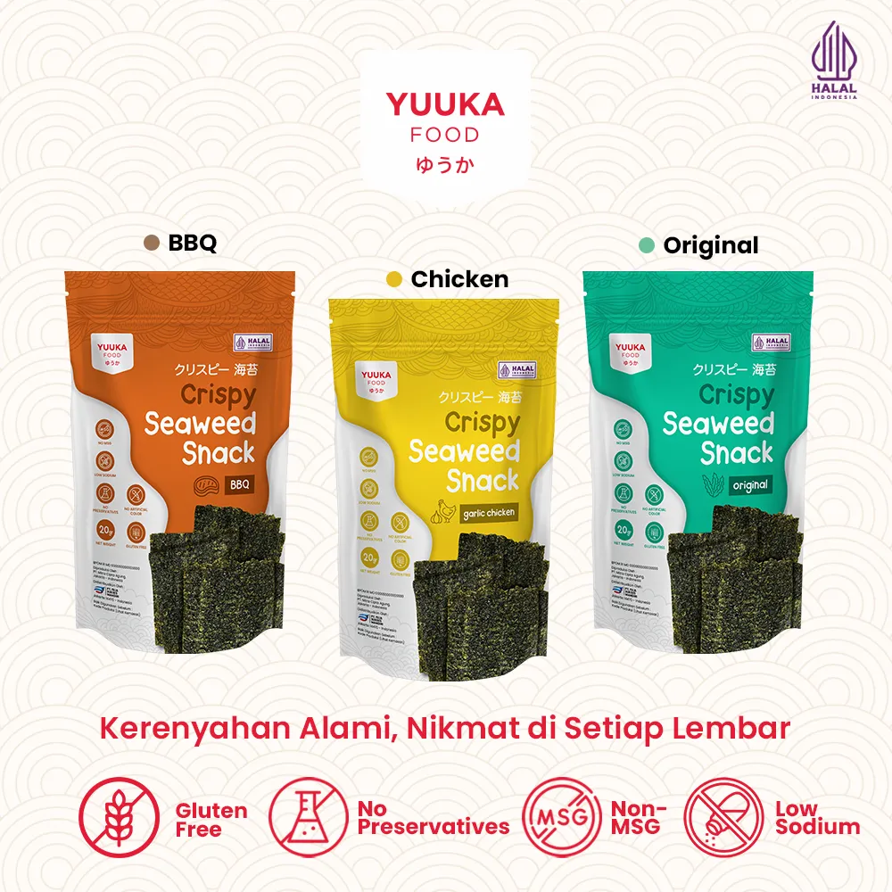 Yuuka Crispy Seaweed Snack 20g – Camilan Rumput Laut Renyah Tanpa MSG Sehat & Low Sodium