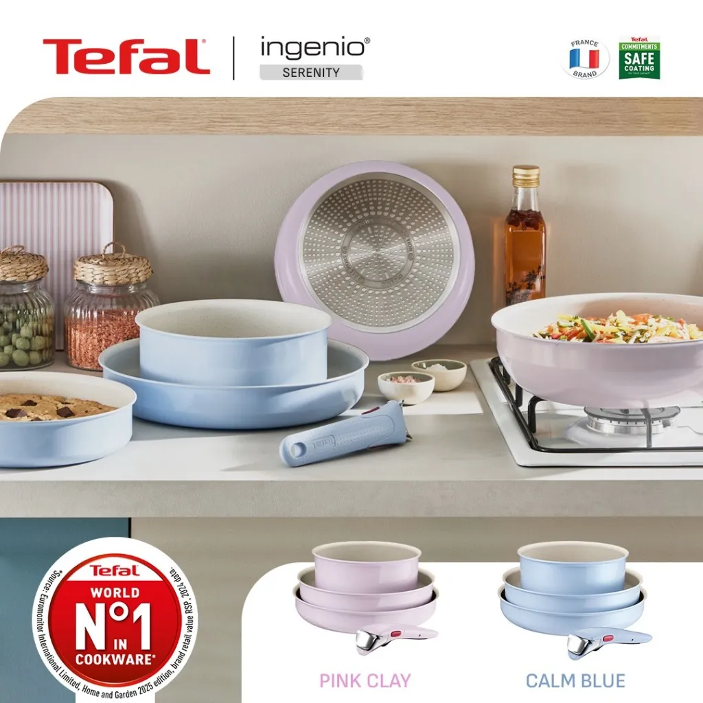 Tefal Serenity Set 4pcs / Set Panci & Wajan Anti Lengket Gagang Lepas Pasang Cantik Estetik Bisa di Semua Kompor dan Oven /Garansi 10 Tahun