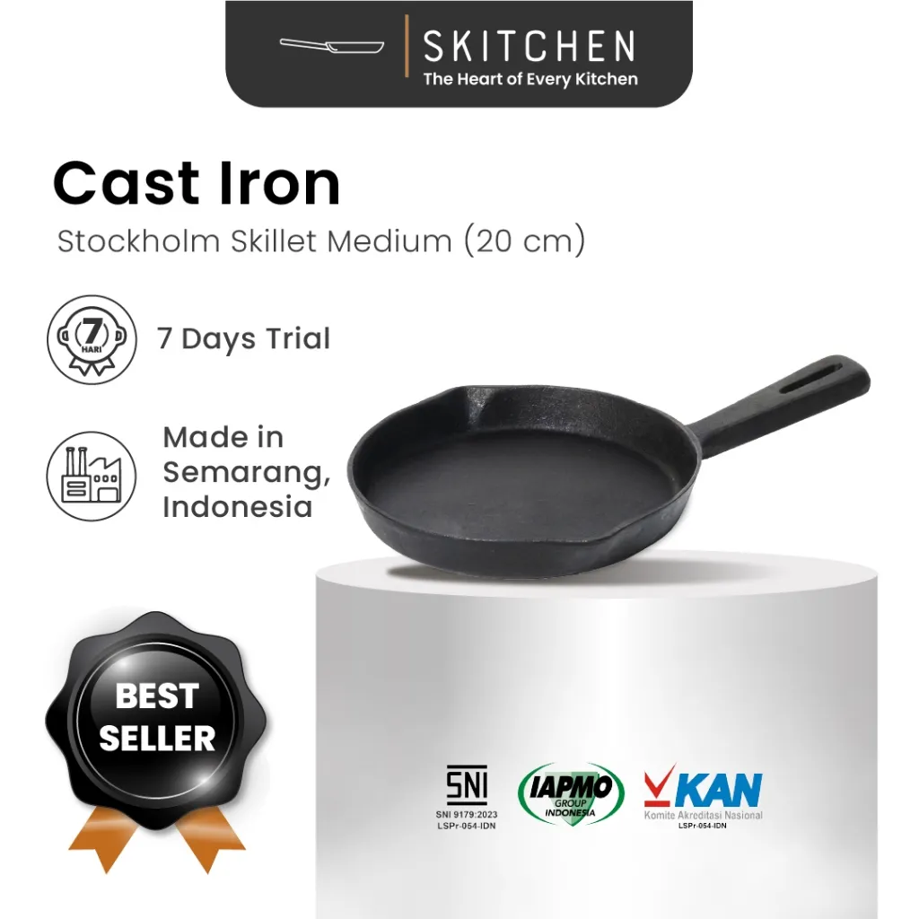 SKITCHEN Cast Iron Stockholm Skillet Medium (20 cm) - Wajan Penggorengan Besi Cor Premium Anti Gores