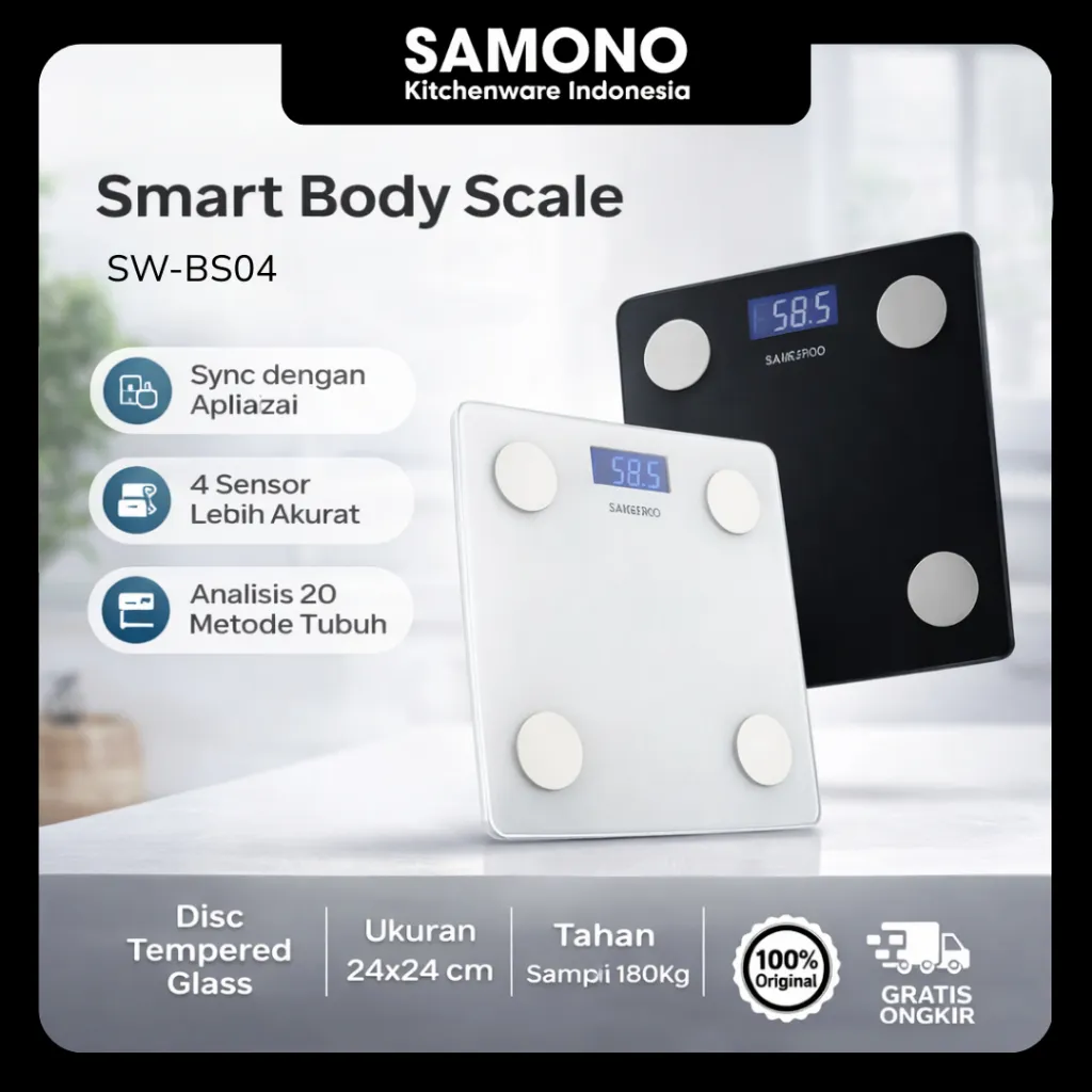SAMONO Timbangan Badan Digital Scale Kaca Berat Max 180 Kg Original App Health Monitor Garansi 1 Tahun SW-BS04
