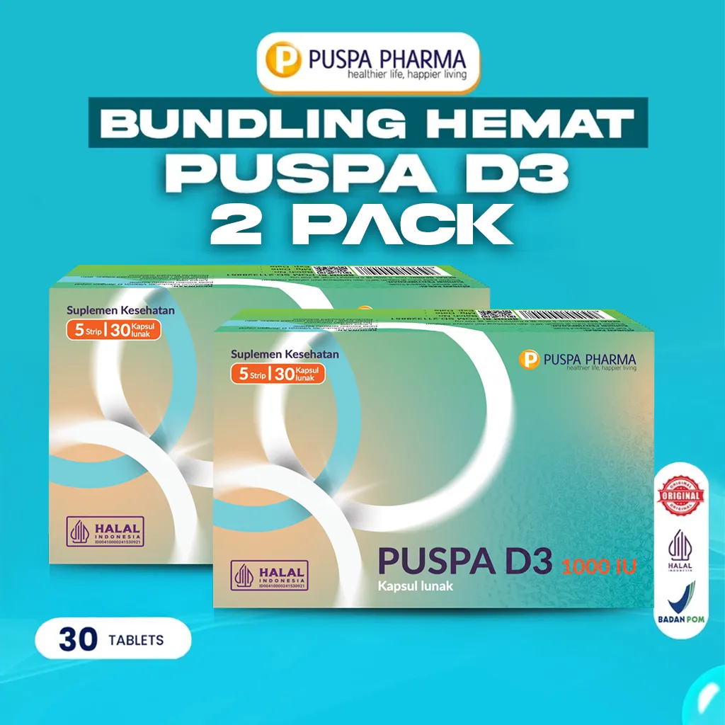 BUNDLING HEMAT 2 Box Puspa D3 1000 IU - Vitamin D3 1000 IU Paket 2 Box