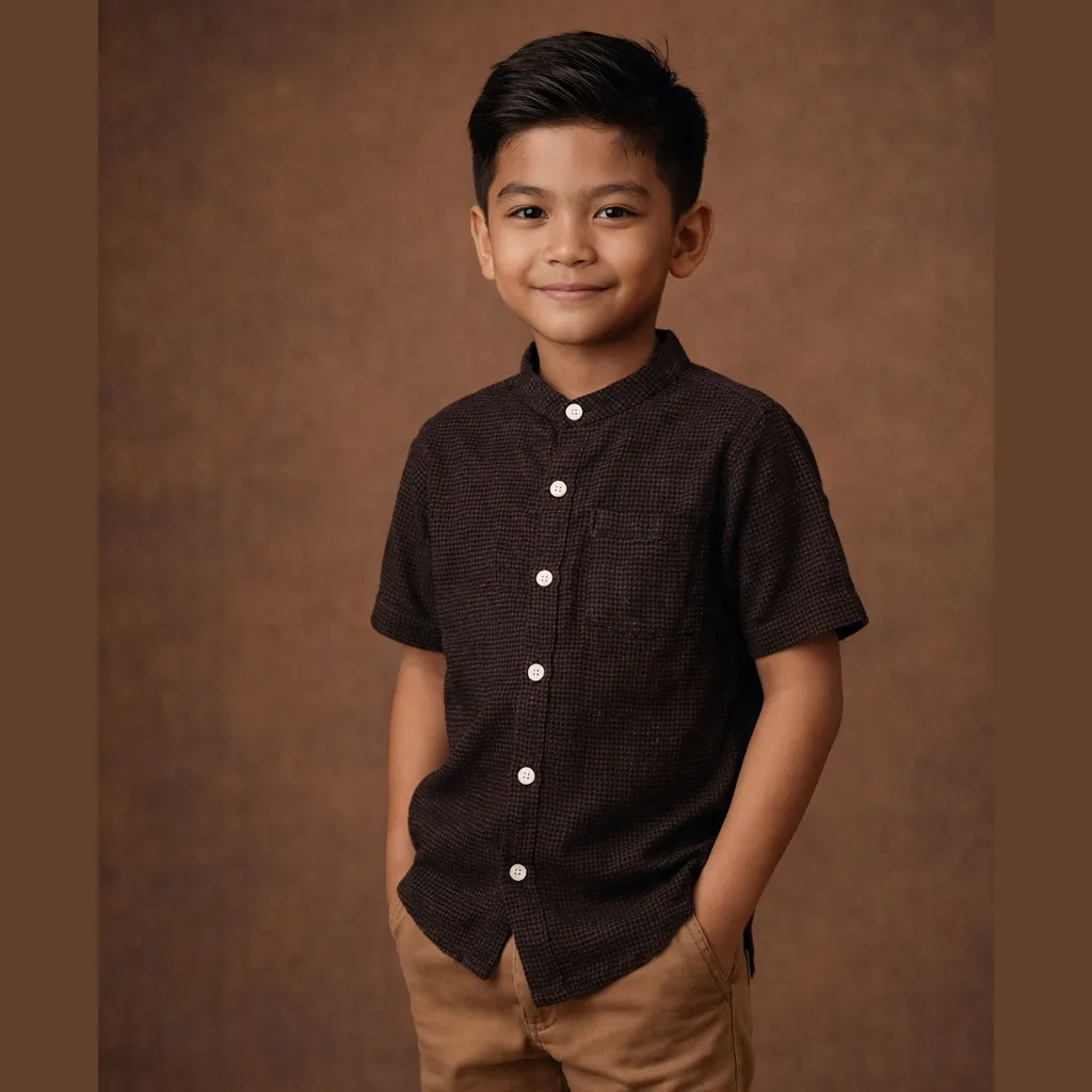 KIDTINK - Salman Kemeja Koko Anak Lengan Pendek Cotton Twil - Kemeja Koko Anak Laki-Laki - Kemeja