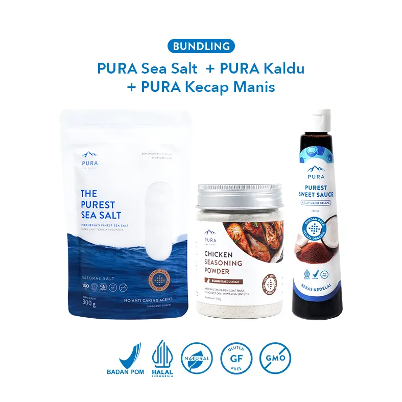 Pura Sea Salt (300gr), Kaldu Asli (100gr), Pura Kecap Manis (200ml) - Kaldu Natural - Garam Rendah Natrium - Purest Sweet Sauce - Rendah Gula - Kecap Manis MPASI
