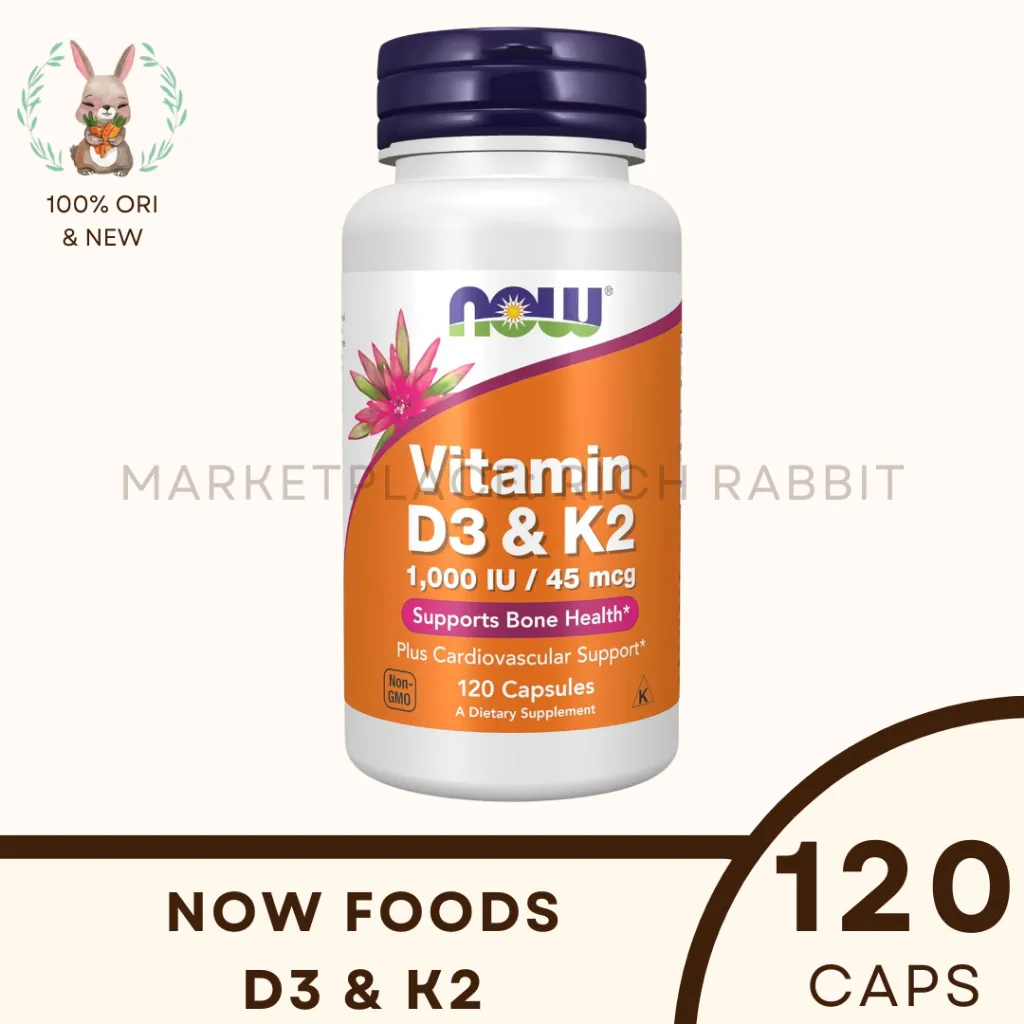 Now Foods Vitamin D-3 & K-2 D3 K2 120 Veg Caps 45 Mcg Supports Bone Health Vitamin Tulang Sehat