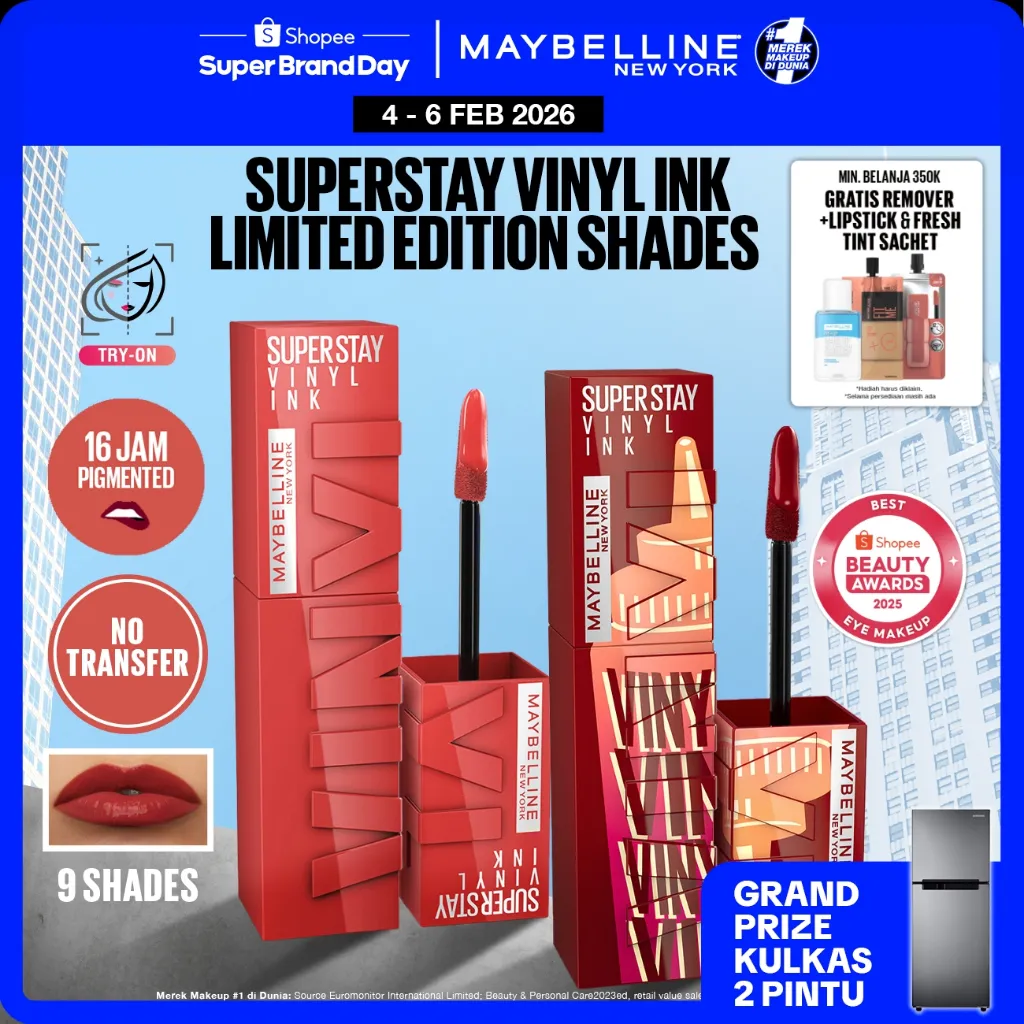 MAYBELLINE OFFICIAL Superstay Vinyl Ink 4.2 ml LIMITED EDITION - Shiny Pigmented Liquid Lipstik Lipstick