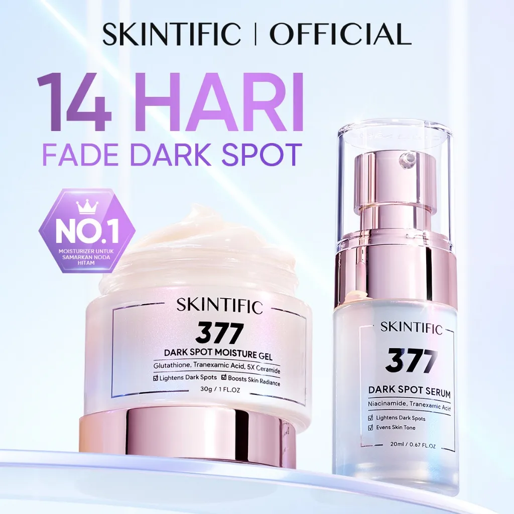 SKINTIFIC - 2PCS 377 Dark Spot Set | Moisturizer 30g + Serum 20ml 14 Hari  Menyamarkan Noda Hitam Kulit Kusam Bekas Jerawat PIH&PIE mencerahkan kulit PDRN Glass Skin Retinol Acne Spot Brightening Glowing Moist Whitening Tranexamic Acid Moisture Gel
