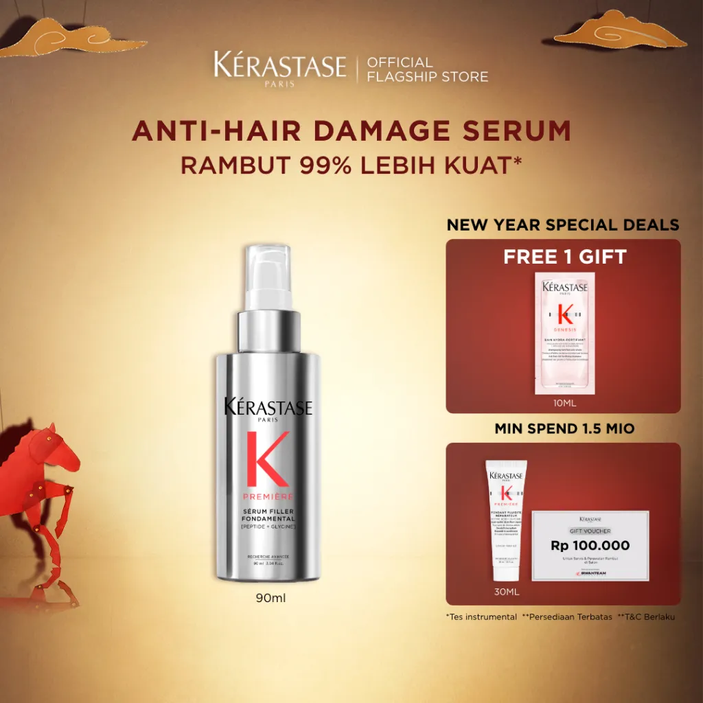 Kerastase Serum Premiere 90ml Anti-Hair Damage Hair Serum - Serum Rambut untuk Rambut Rusak & Memperbaiki Ikatan Keratin - Mengandung Peptide & Glycine