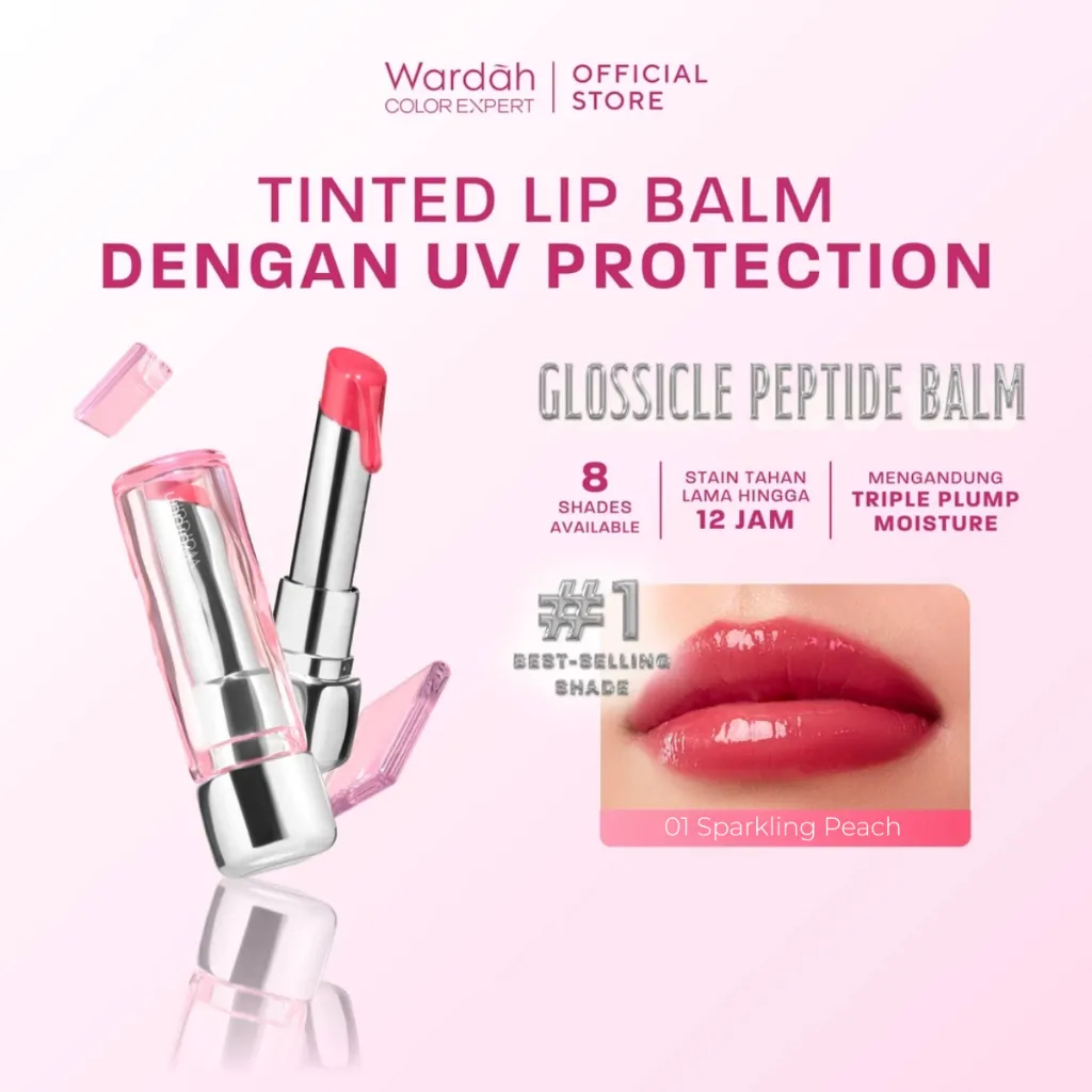 WARDAH Lip Balm Tinted Glossicle Peptide Balm - Ombre Glossicle - Lip Balm Dilengkapi dengan Peptide & UV Filter - Memperkuat Lip Barrier - Tidak Lengket- Glossy - Lipstik - Liptint - Natural Gloss - Glossy - Tinted Balm - Makeup