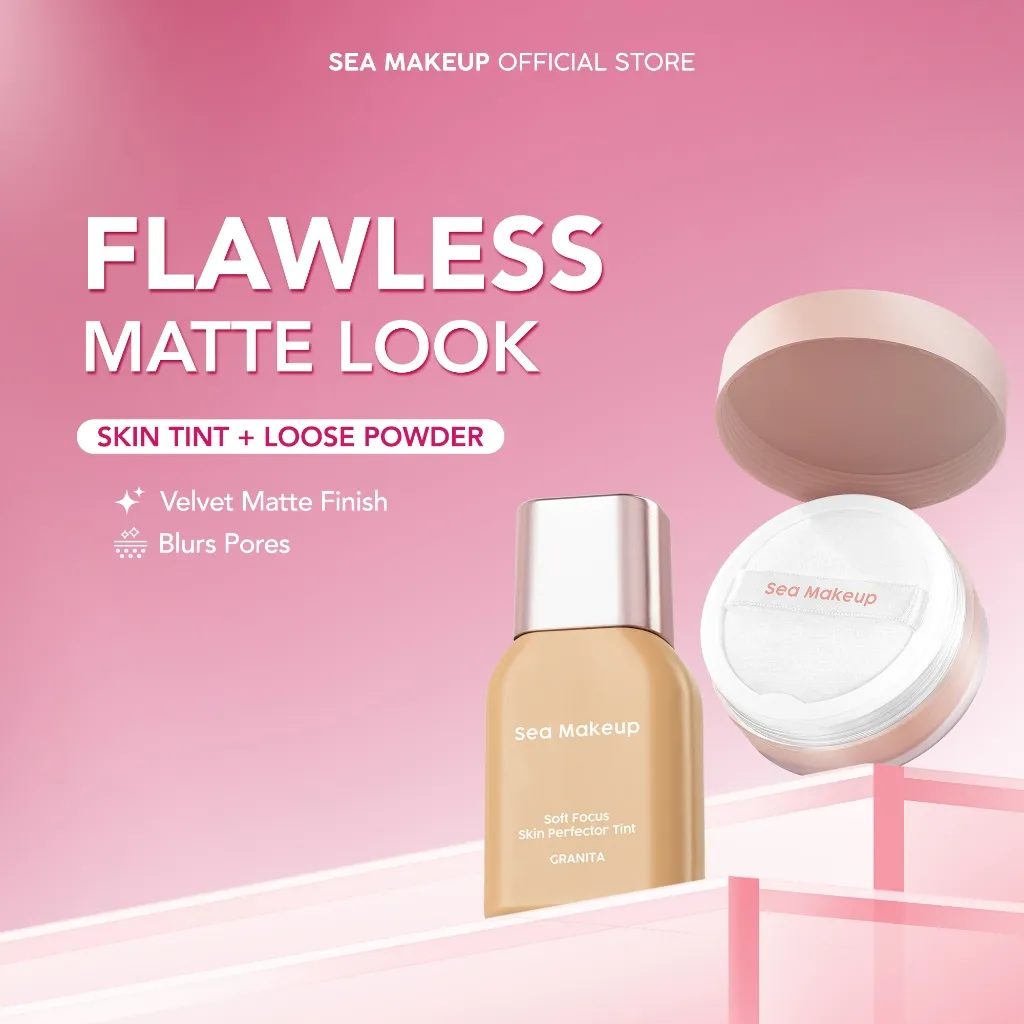 Sea Makeup Flawless Matte Look - Bundle 2in1 Skin Tint & Loose Powder Velvet Matte Finish Blurs Pores skintint
