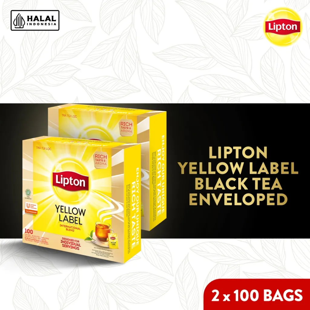 Lipton Yellow Label Black Tea Bags Enveloped 100'S Twinpack