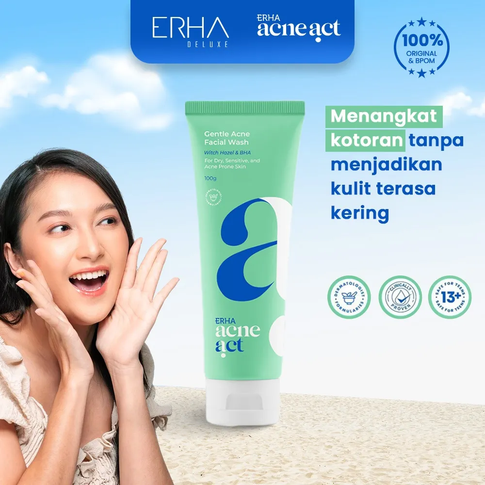 ERHA Acneact Gentle Acne Facial Wash - Sabun Pembersih Wajah Jerawat + BHA Sulfur