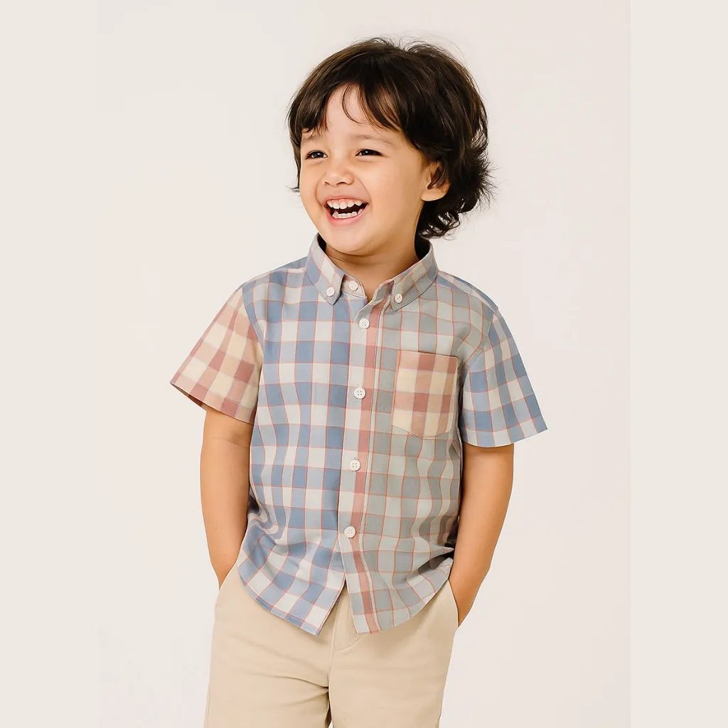 KIDTINK - Arka Shirt Kemeja Anak Laki Laki Lengan Pendek Motif - Kemeja Fashion Anak Laki