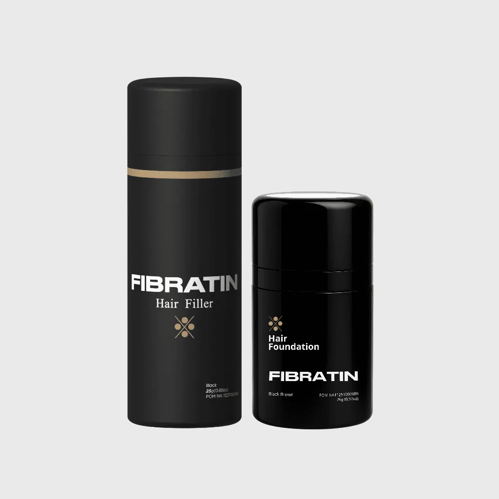 FIBRATIN Bundle Hair Filler Fiber Tall 25gr + Hair Foundation 26gr Penebal Rambut Instan Serat Kapas Alami Hairstylish Pria Wanita BPOM Shieldtag Hologram