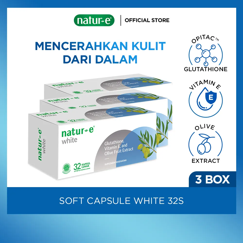 Natur-E Triple Pack Soft Capsule - White 32s x 3pcs - Suplemen Kecantikan Dengan Vitamin E & Glutathione - Membantu Menjaga Kesehatan Kulit dari Dalam
