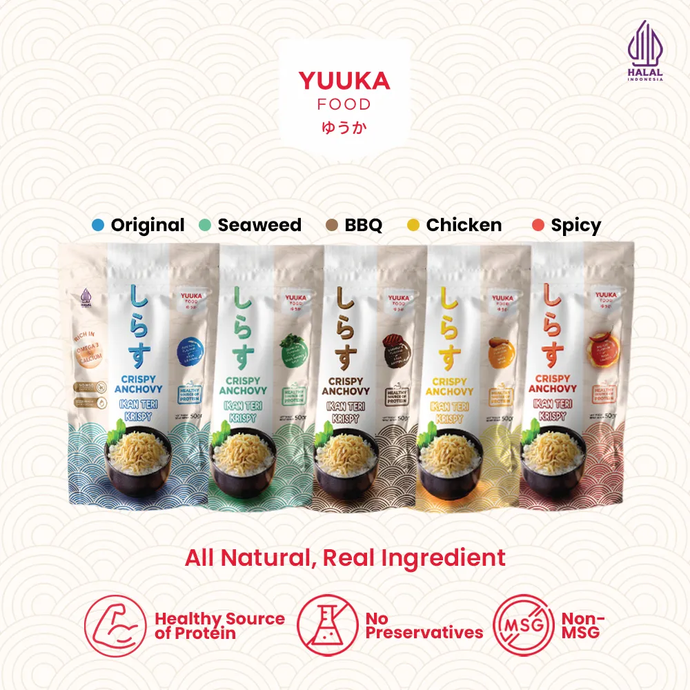 Yuuka Crispy Anchovy Ikan Teri Krispi  & Omega-3 Snack Teri Halal, Tinggi Protein & Renyah Gurih