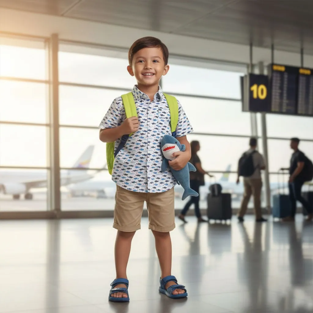 KIDTINK - Sharky Shirt Kemeja Anak Laki Laki Lengan Pendek Motif - Kemeja Fashion Anak Laki