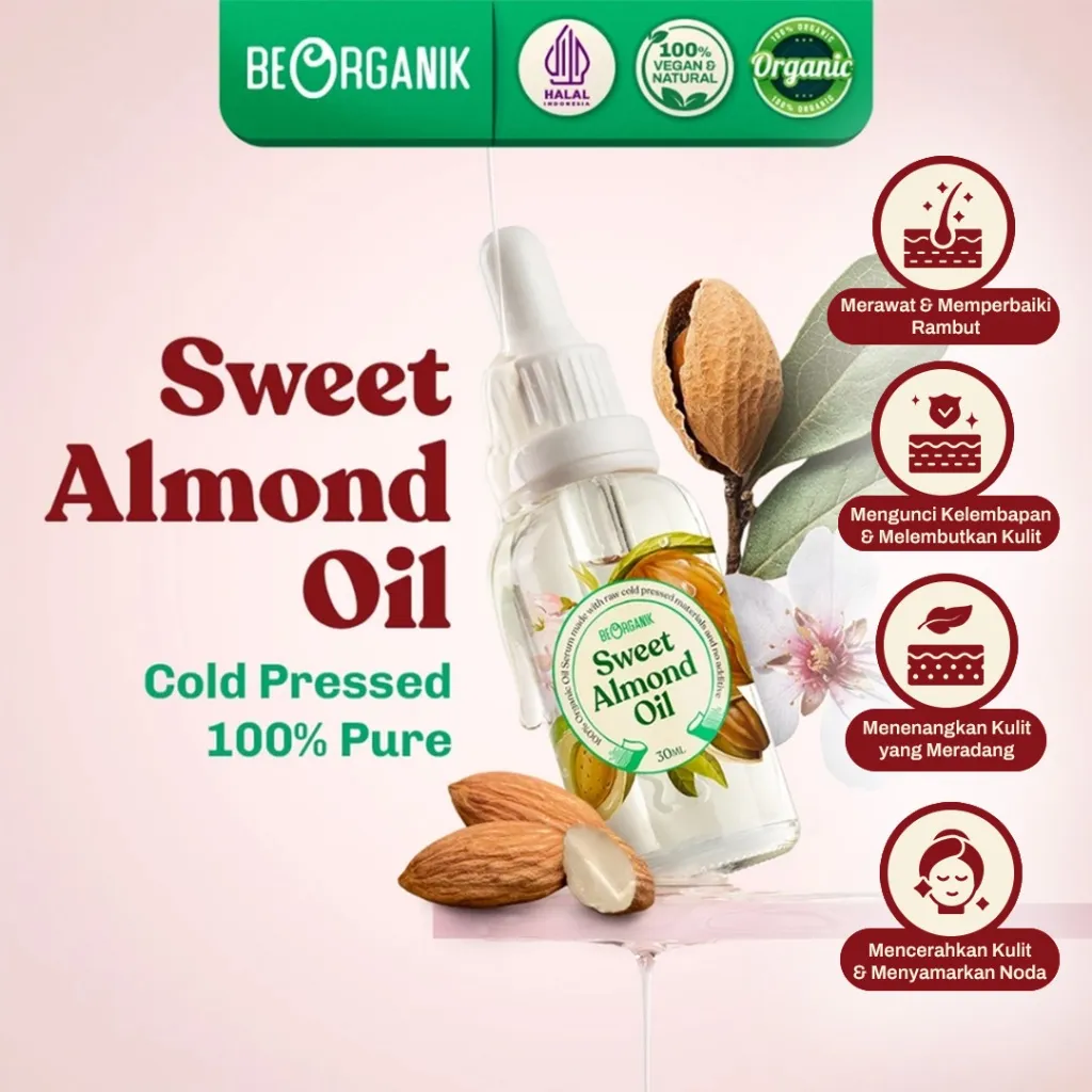 BEORGANIK SWEET ALMOND OIL - COLD PRESSED 100% PURE - 30ML