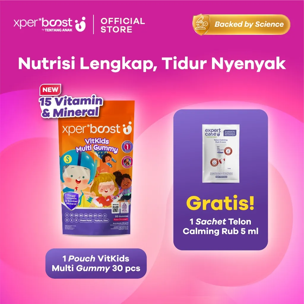 [Exclusive Creator] Expert Boost Vitkids Gummy Multivitamin 30pcs @1 Pouch FREE Expert Care Calming Rub Telon Sachet 5g