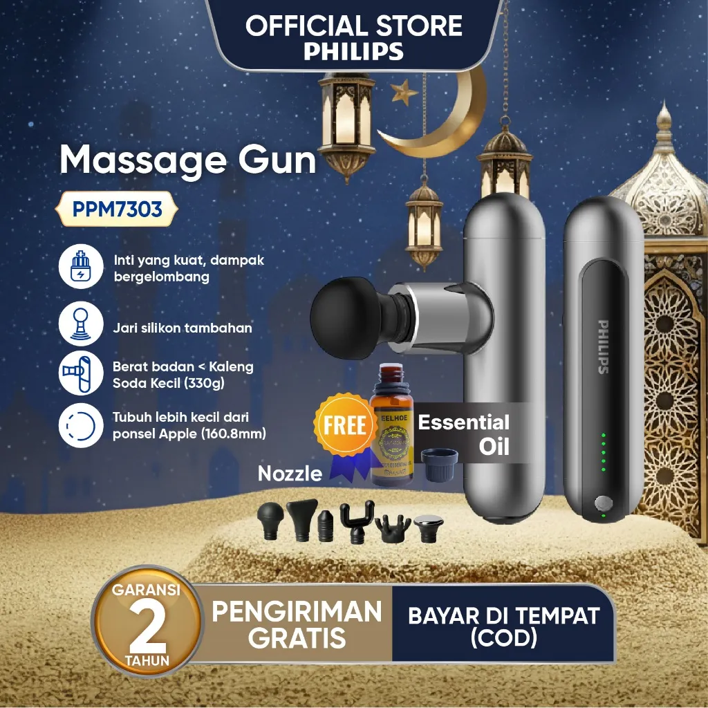 [Dapat dipanaskan] Philips Massager PPM7303 Massage Gun  bantal pijat warm the skin/6mm impact depth/5KG intensity