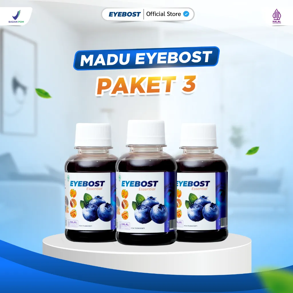 Paket 3 Botol - Eyebost Asli Madu Herbal Vitamin Mata Bantu Atasi Mata Minus  Buram Obat Mata Panda Katarak