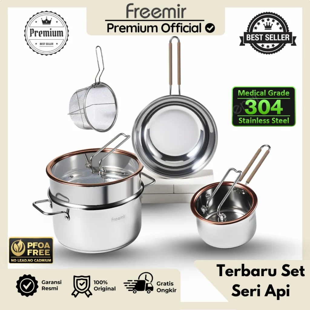 [PREMIUM] freemir Panci Set Seri Api Panci Stainless Steel Panci Anti Karat Serbaguna