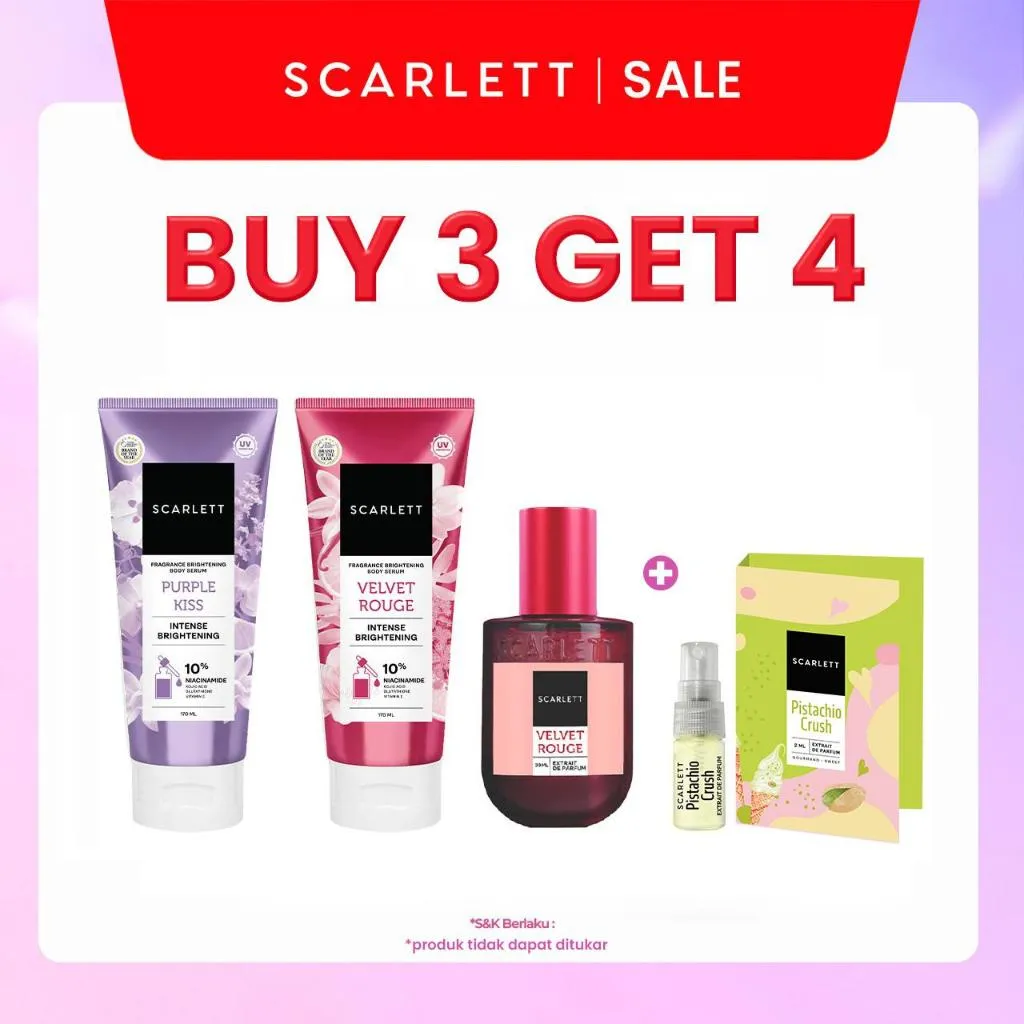 BUY 3 GET 4 SCARLETT Fragrance Brightening Body Serum 170ml + Extrait De Parfum 30ml FREE 1pcs Random Product