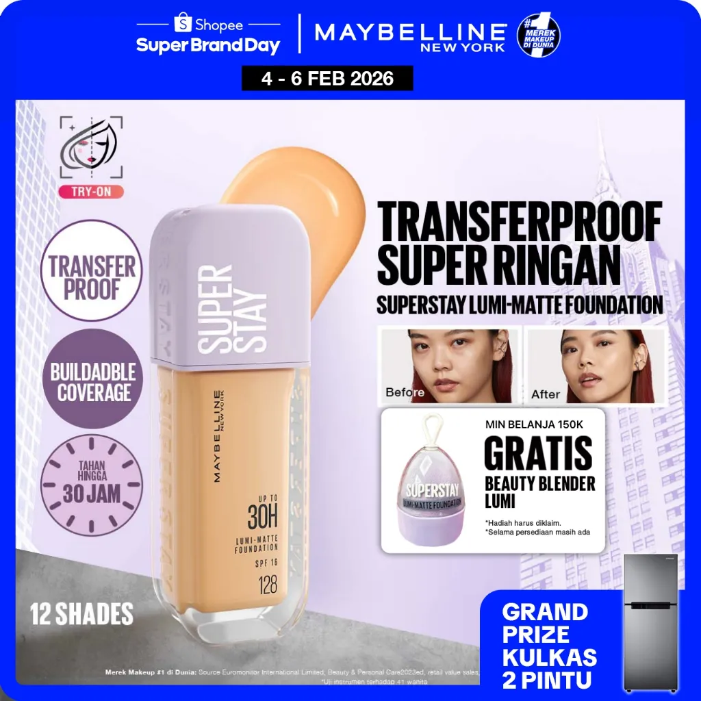 Maybelline Superstay Lumi Matte Liquid Foundation 35 mL – Buildable coverage transferproof ringan makeup tahan lama