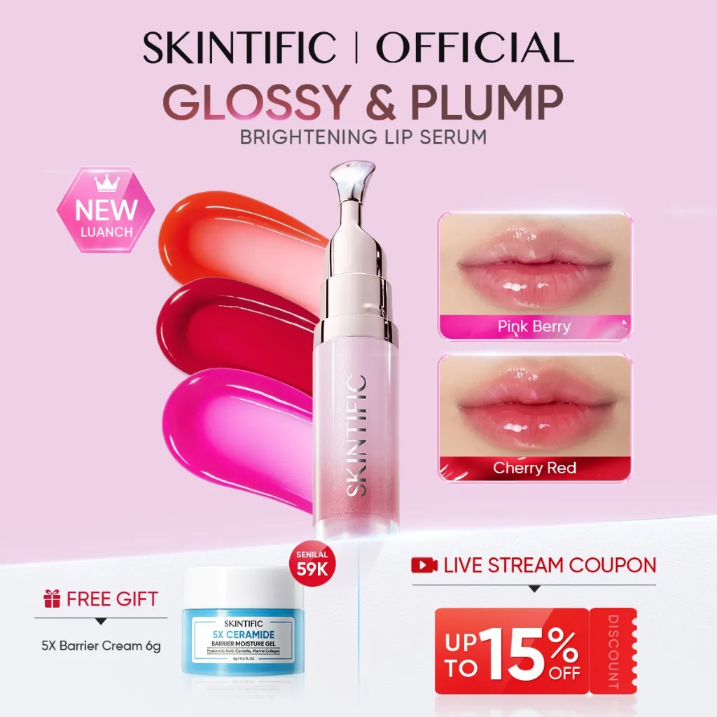 SKINTIFIC - Peptide Brightening Lip Serum Cocok untuk Kulit dengan Undertone Dingin/Warm Mencerahkan Bibir Kusam dalam 14 Hari Menghidrasi & Melembutkan Meningkatkan Kilau Alami Bibir lip gloss lipstik tahan lama glasting