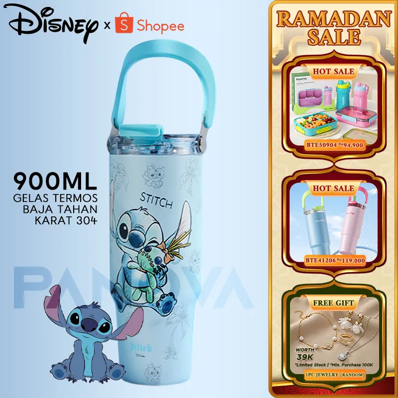 Disney Stitch Tumbler Botol Minum Karakter 3in1 Phone Stand Handle - Stainless Steel 304 900ml Portable Termos Sedotan - Hadiah Natal Tahun Baru Ulang Tahun BKL50802