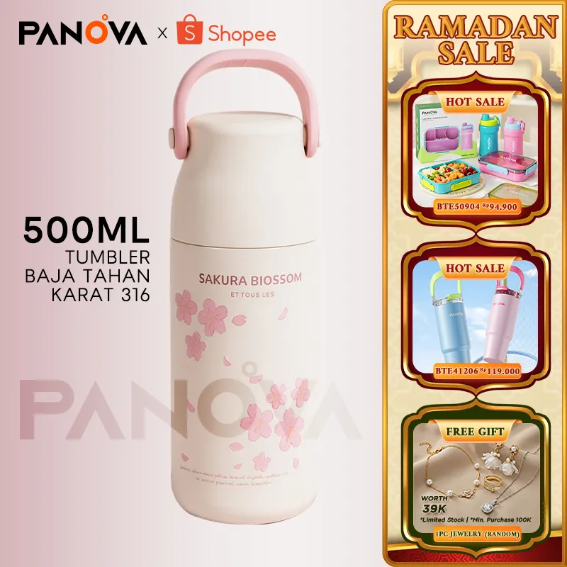 BONBOX Tumbler Botol Minum Sakura Blossom Series 500ml - Stainless Steel 316 Premium, Tahan Panas Dingin Anti Tumpah, Aesthetic & Portable (BOX EKSKLUSIF) BKL50806