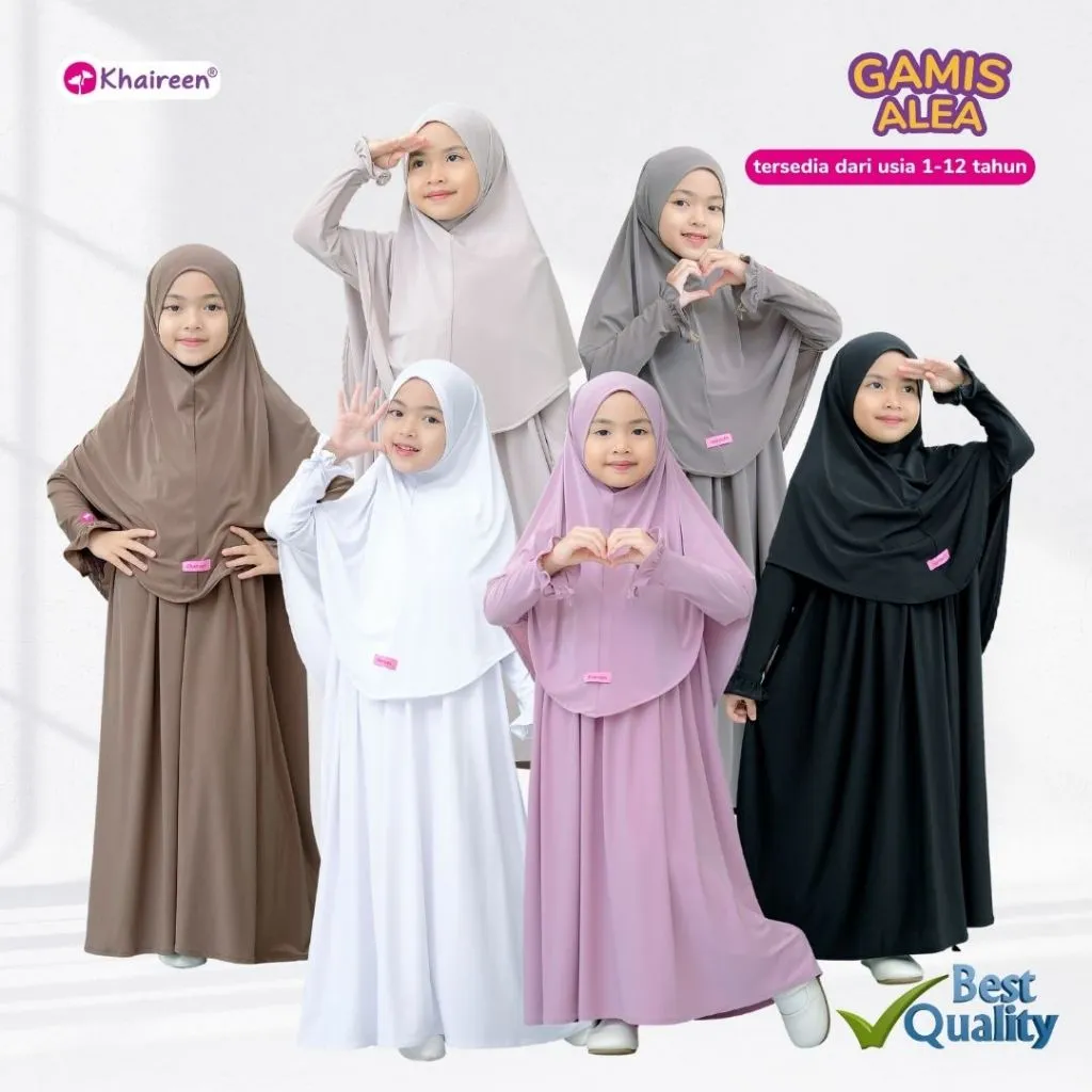 KHAIREEN Gamis Alea (1-12 Tahun) Gamis Anak Jersey Gamis Anak Set Hijab Gamis Aqiqah