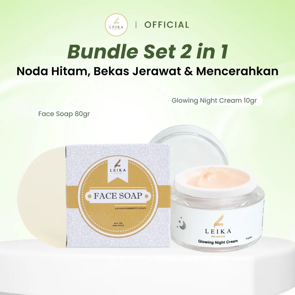 Leika Skincare Paket 2 in 1 Glowing Night Cream & Face Soap Resmi BPOM dan Halal MUI