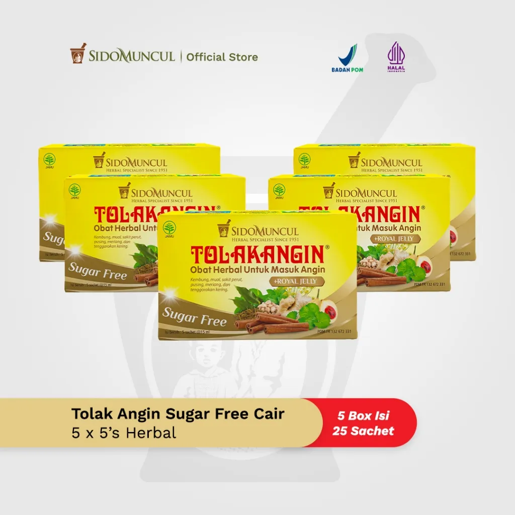 Tolak Angin Bebas Gula Cair Herbal 5 Box Isi 25 Sachet - Masuk Angin