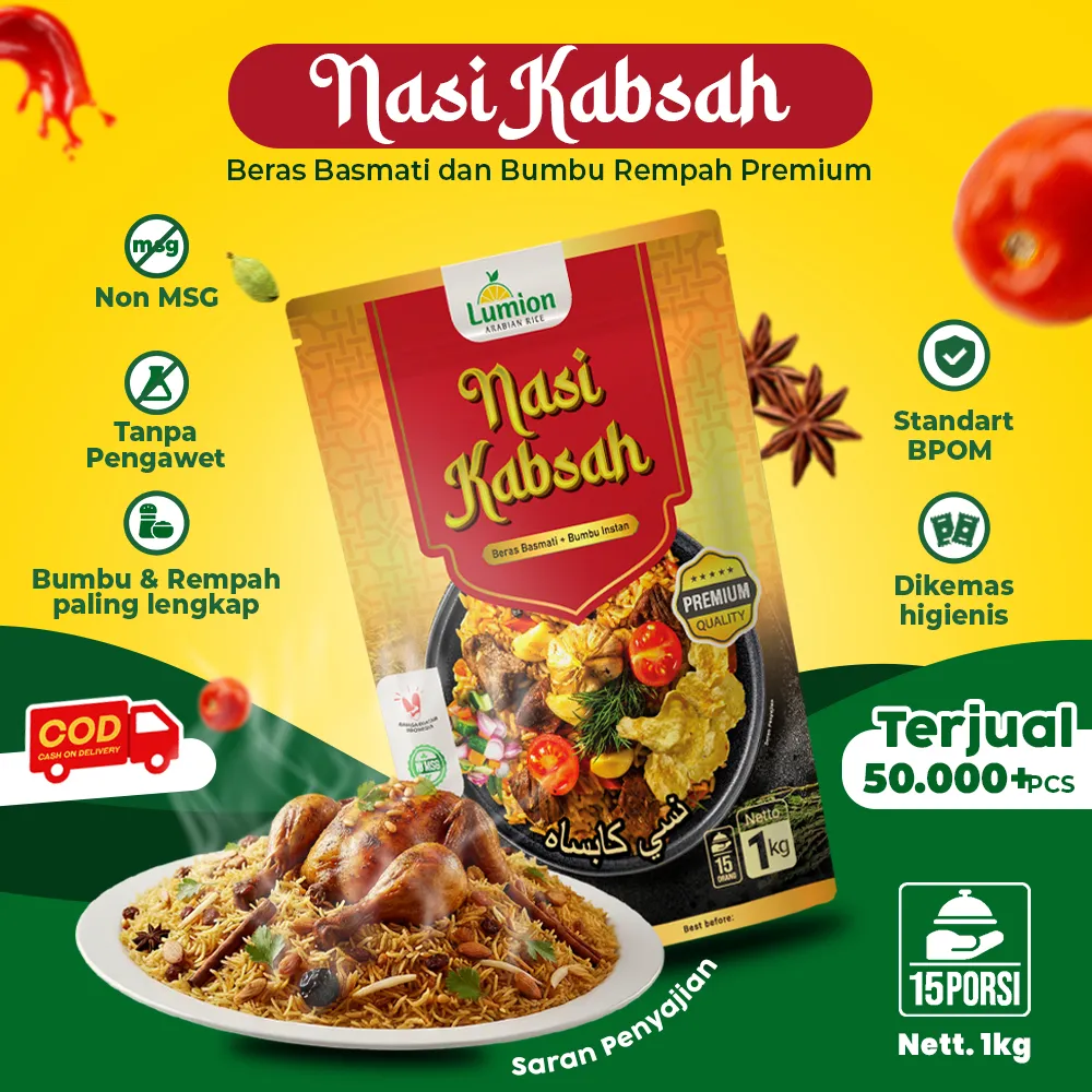Lumion Nasi Kabsah Biryani Mandhee Porsi 15 Orang Beras Basmati 1kg Rempah Minyak Samin Komplit