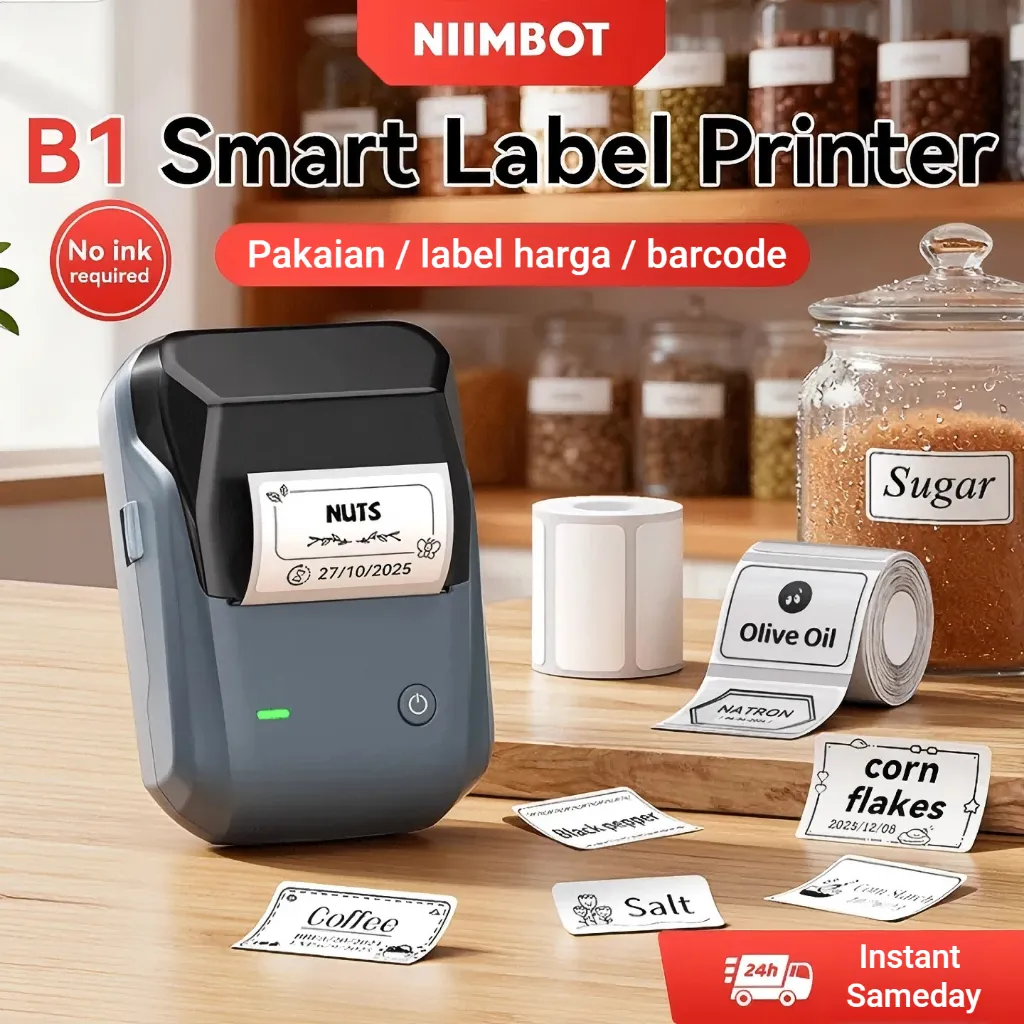 NIIMBOT B1 Printer Label Barcode untuk Makanan – Mesin Cetak Label Tanggal Produksi Roti & Kue, Cocok untuk Harga Stiker