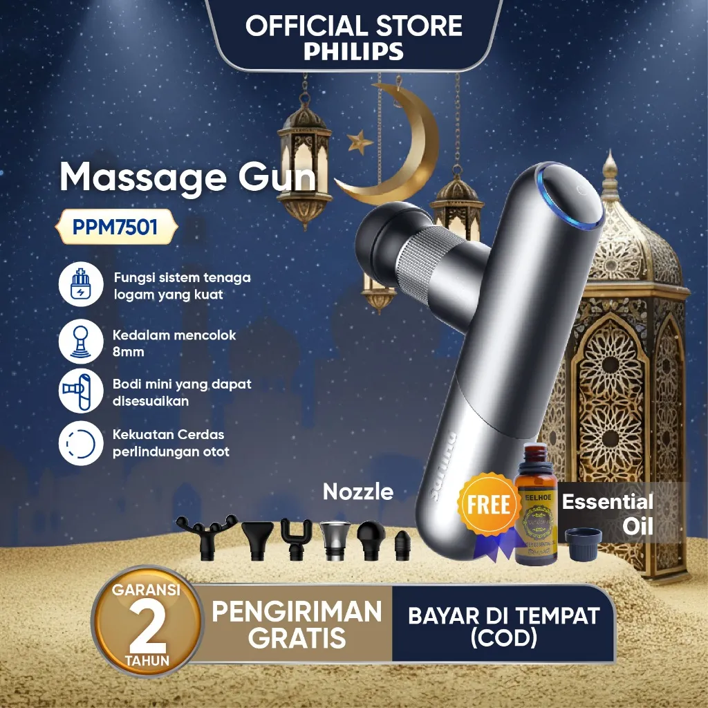 [profesional] Philips Massager PPM7501 Massage Gun  bantal Pijat 10kg intensity/titanium