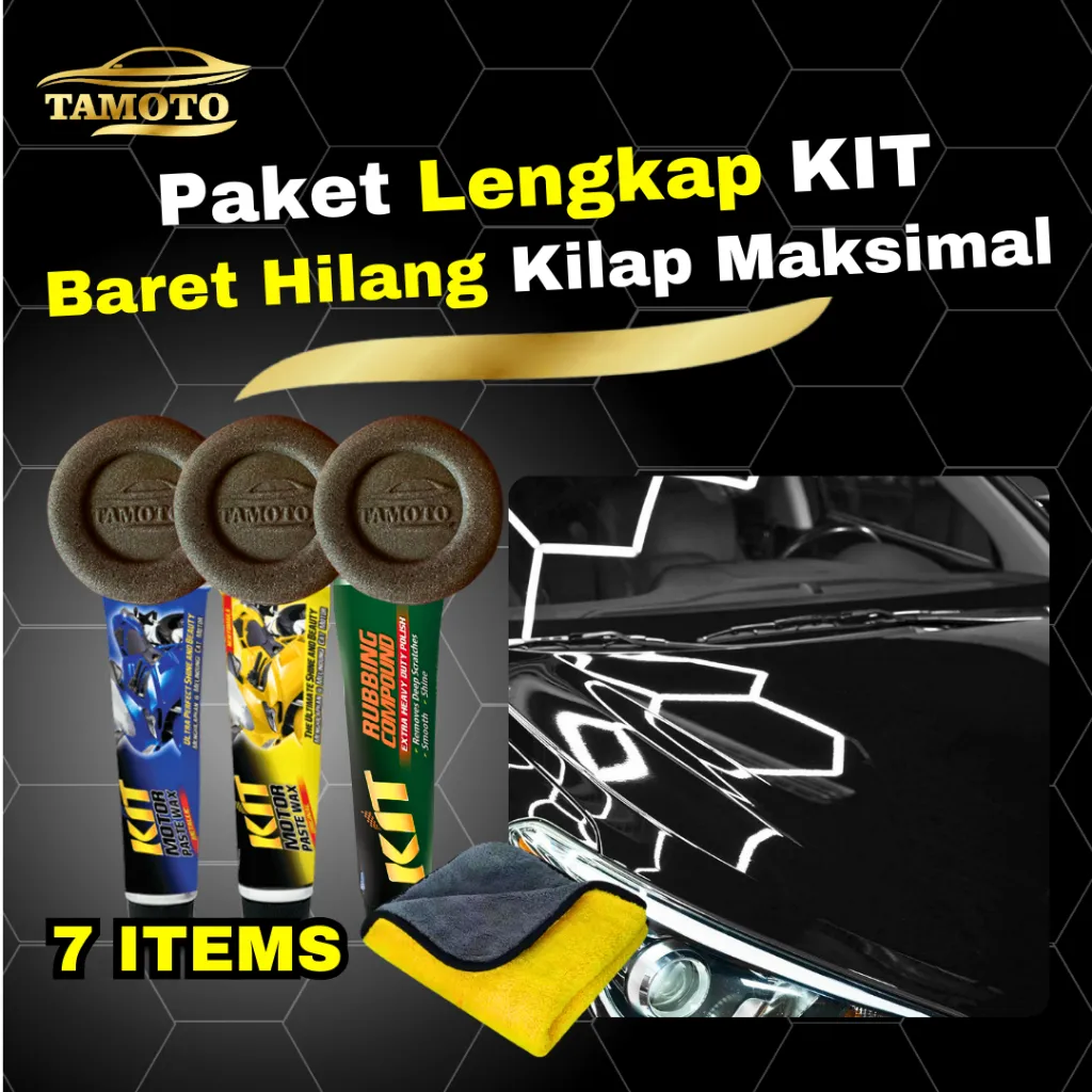Paket 7 KIT Penghilang baret lecet dan pengkilap body mobil Rubbing compound Bodi Motor Paste Wax Metallic Original