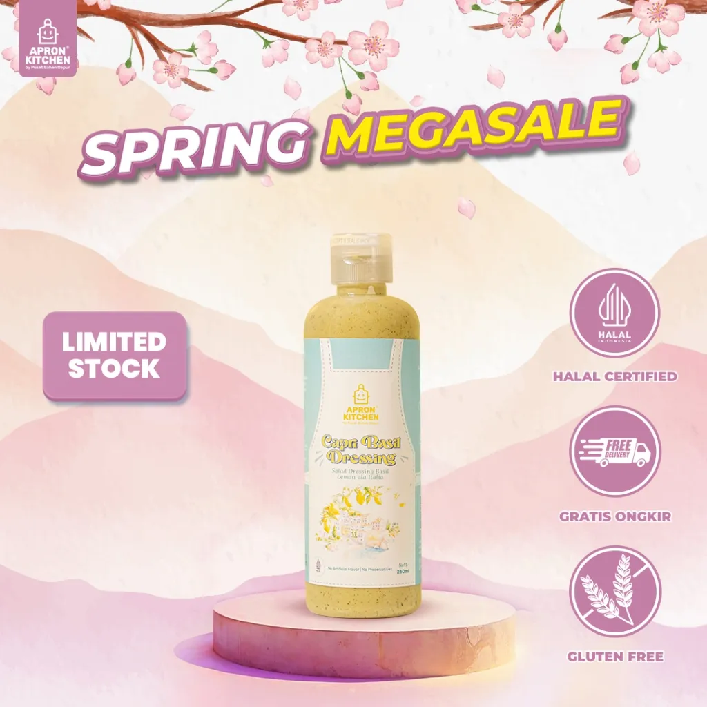 Apron Kitchen Capri Basil Salad Dressing Saus Salad Lemon Basil Ala Italia Rendah Kalori, Gluten Free Kemasan 250 ml