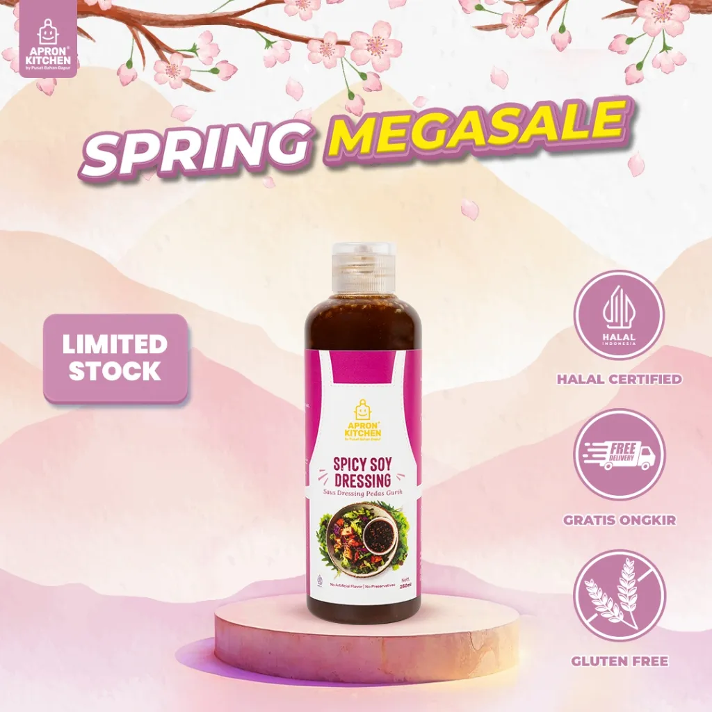 Apron Kitchen Spicy Soy Dressing Salad Saus Gurih Pedas Rendah Kalori, Gluten Free Kemasan 250ML