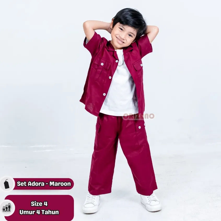 Setelan ADORA - Set Kemeja Anak Celana Cargo Anak Laki Laki dan Perempuan
