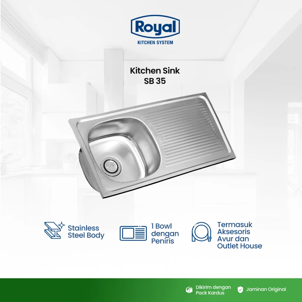 Royal Kitchen Sink Wastafel Dapur SB 35 | Bak Cuci Piring 86 x 43 Cm