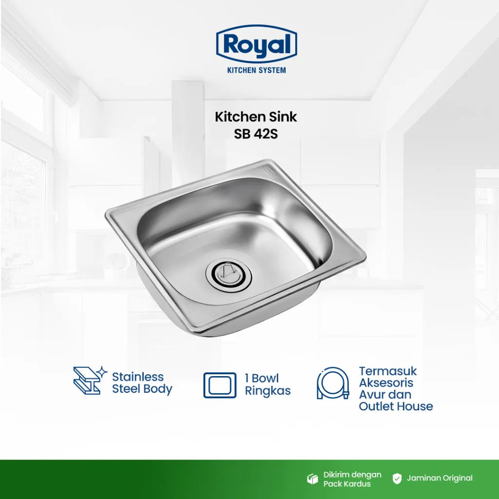 Royal Kitchen Sink Wastafel Dapur SB 42 S | Bak Cuci Piring 48 x 40 Cm