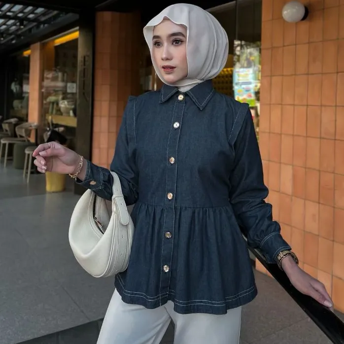 Shilvia Blouse Fitted Denim Premium/Kemeja Jeans Wanita Jumbo