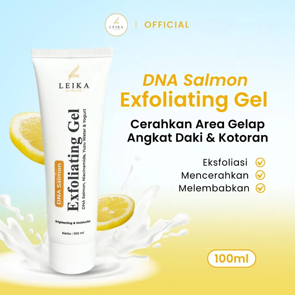 Leika Skincare DNA Salmon Exfoliating Gel Wajah BPOM Mengangkat Sel Kulit Mati Pemutih Ketiak Dan Selangkangan Pemutih Kulit Wajah Penghilang Daki Membandel Di Tubuh, Muka, Leher Hitam, Siku, Lutut, Mata Kaki