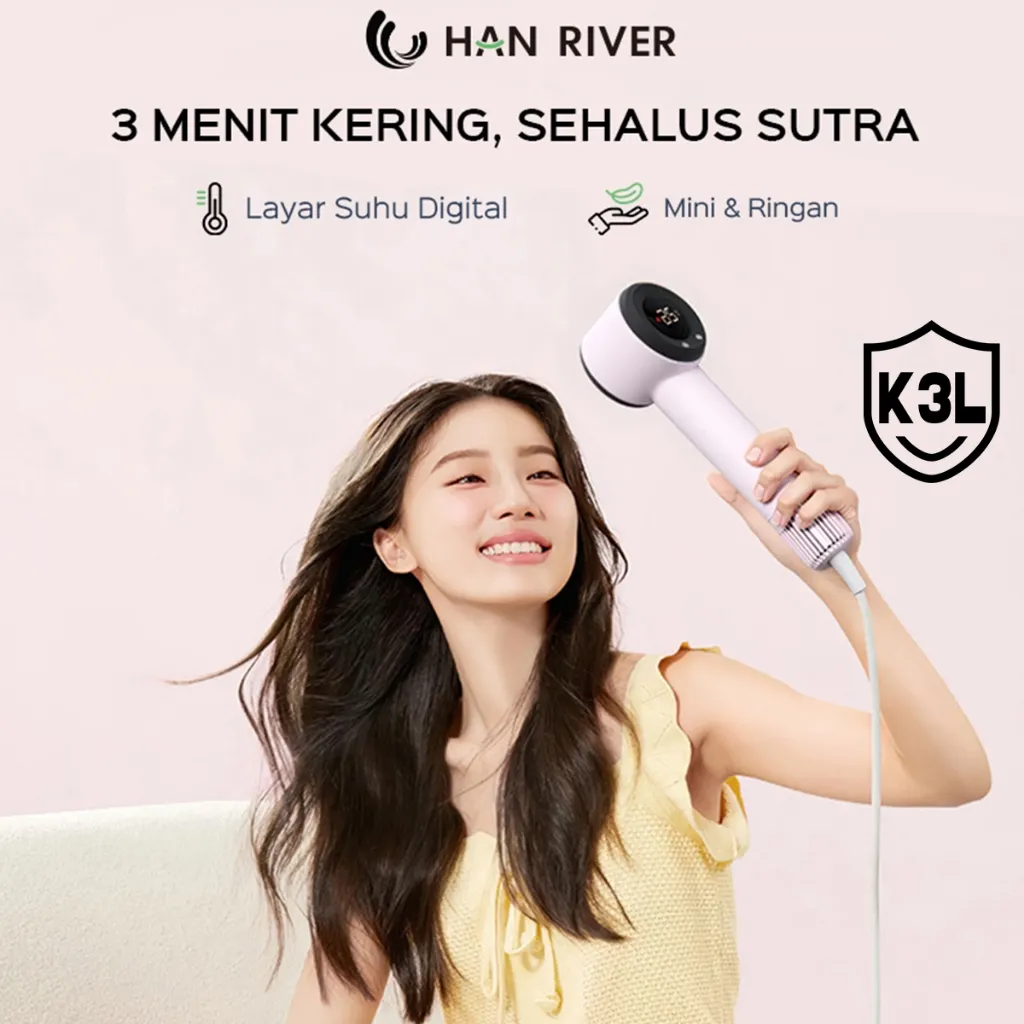 HAN RIVER High Speed Hair Dryer Ion Negatif Hair Protection Fast Dry Pengering Rambut 800W