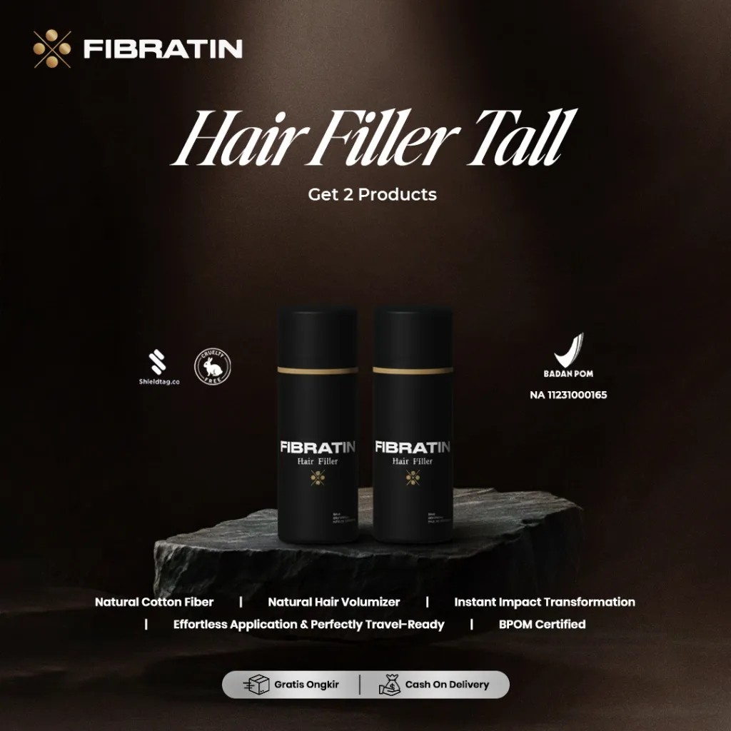 FIBRATIN Bundle 2pcs Hair Filler Fiber Tall 50gr Penebal Rambut Instan Alami Serat Kapas Hairstylish Pria Wanita BPOM Shieldtag Hologram