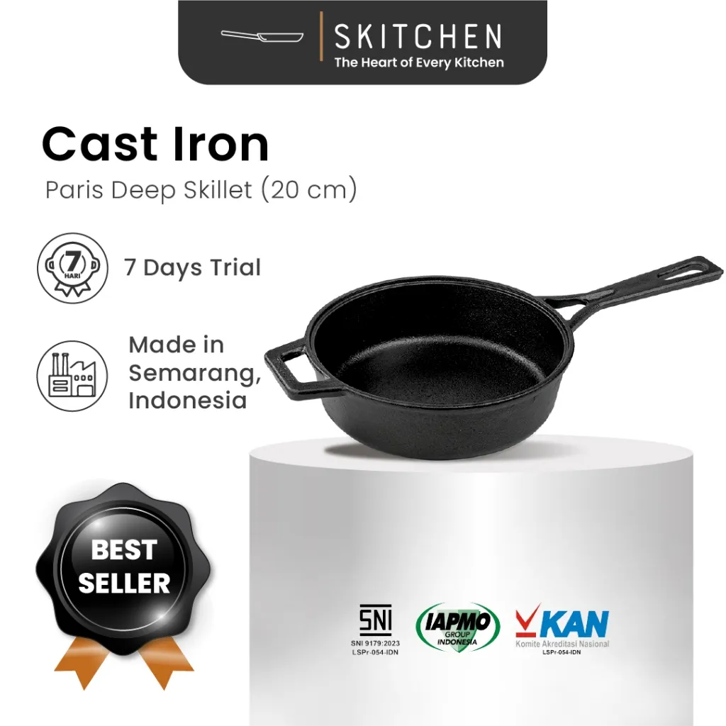 SKITCHEN Cast Iron Paris Deep Skillet (20 cm) - Wajan Deep Frying Penggorengan Premium Anti Gores