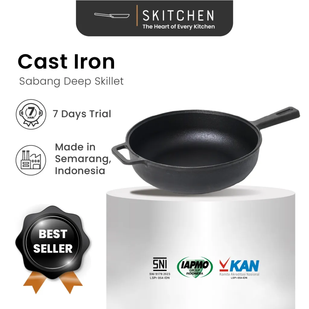 SKITCHEN Cast Iron Sabang Deep Skillet - Wajan Deep Frying Penggorengan Besi Cor Premium Anti Gores